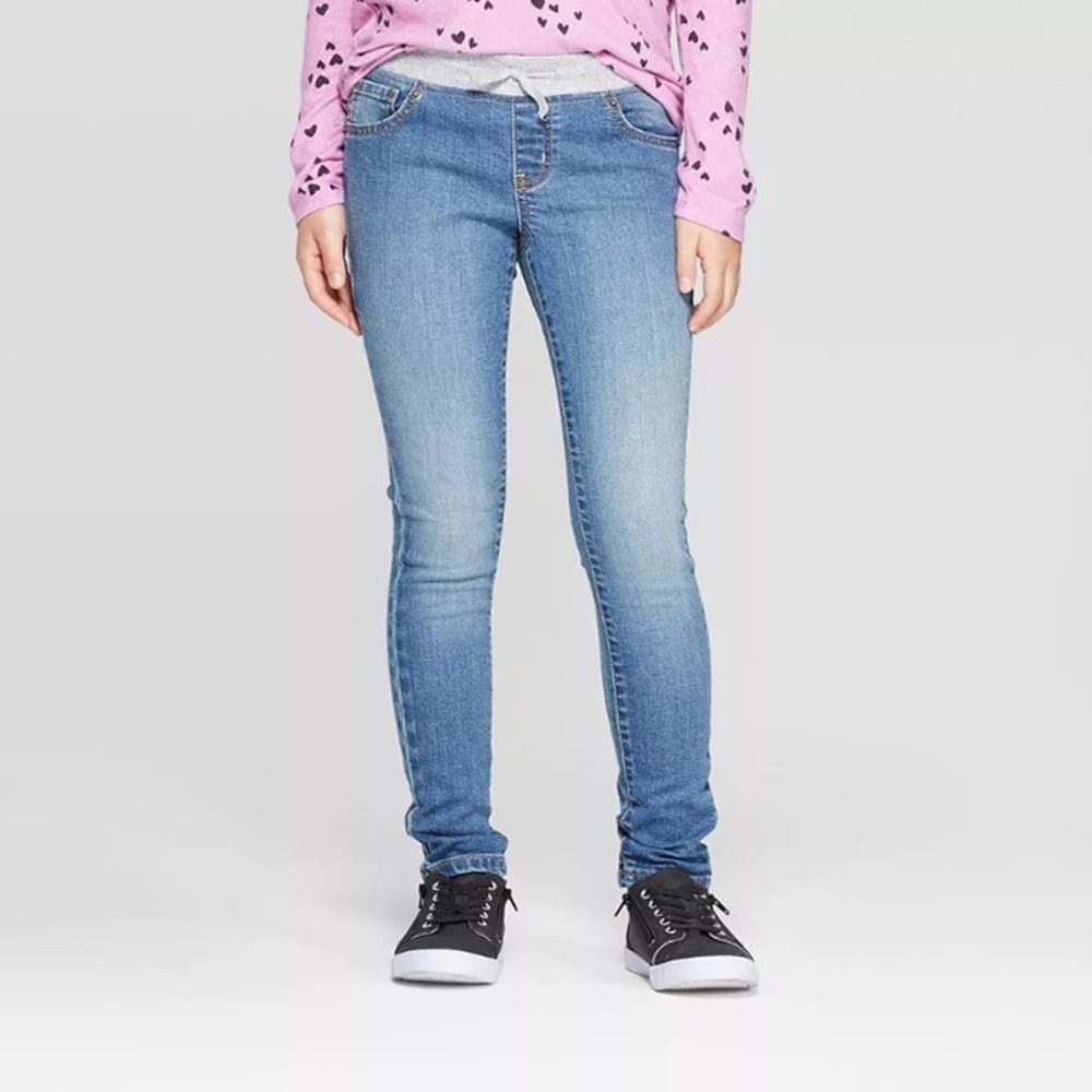 Girls' CAT & JACK Mid-Rise Knit Waist Pull-On Skinny Jeans 8 Slim Stretch- Good